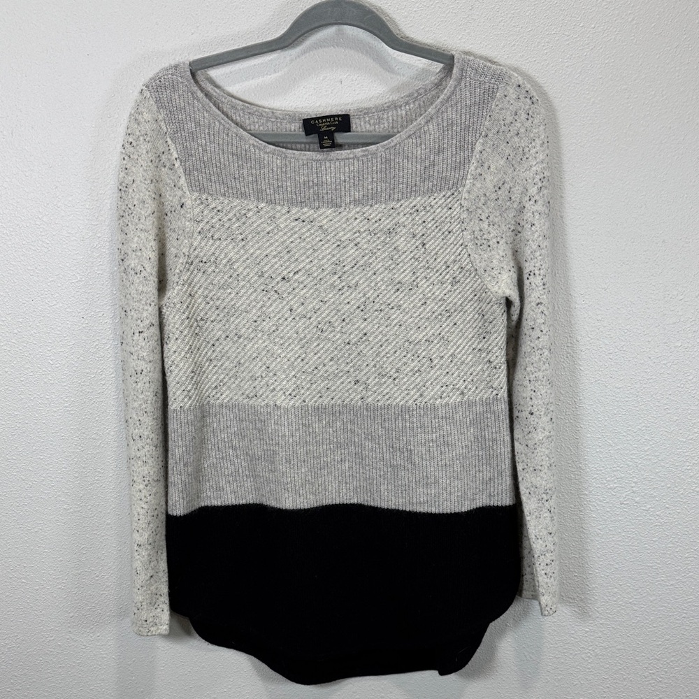 Charter Club cashmere Speckled Colorblock Sweater - Cream and Black